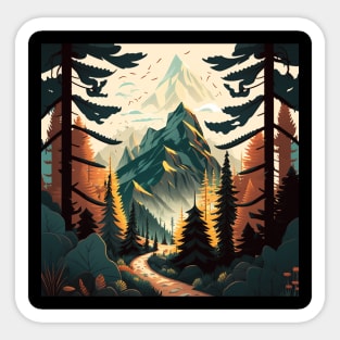 Hiking in Forest Minimal Design, Adventure Mountain Sticker